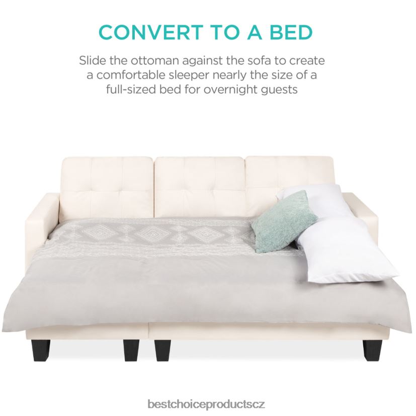 Best Choice Products Přizpůsobitelná sedací souprava z umělé kůže ve tvaru l s otomanskou lavicí doplněk bílý FF2286671