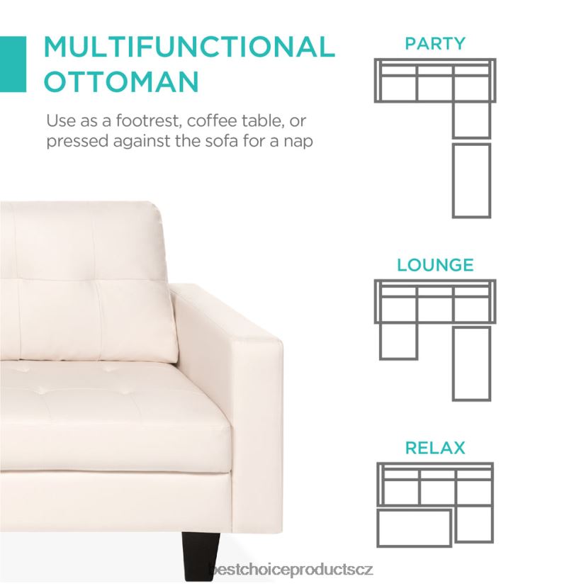 Best Choice Products Přizpůsobitelná sedací souprava z umělé kůže ve tvaru l s otomanskou lavicí doplněk bílý FF2286671