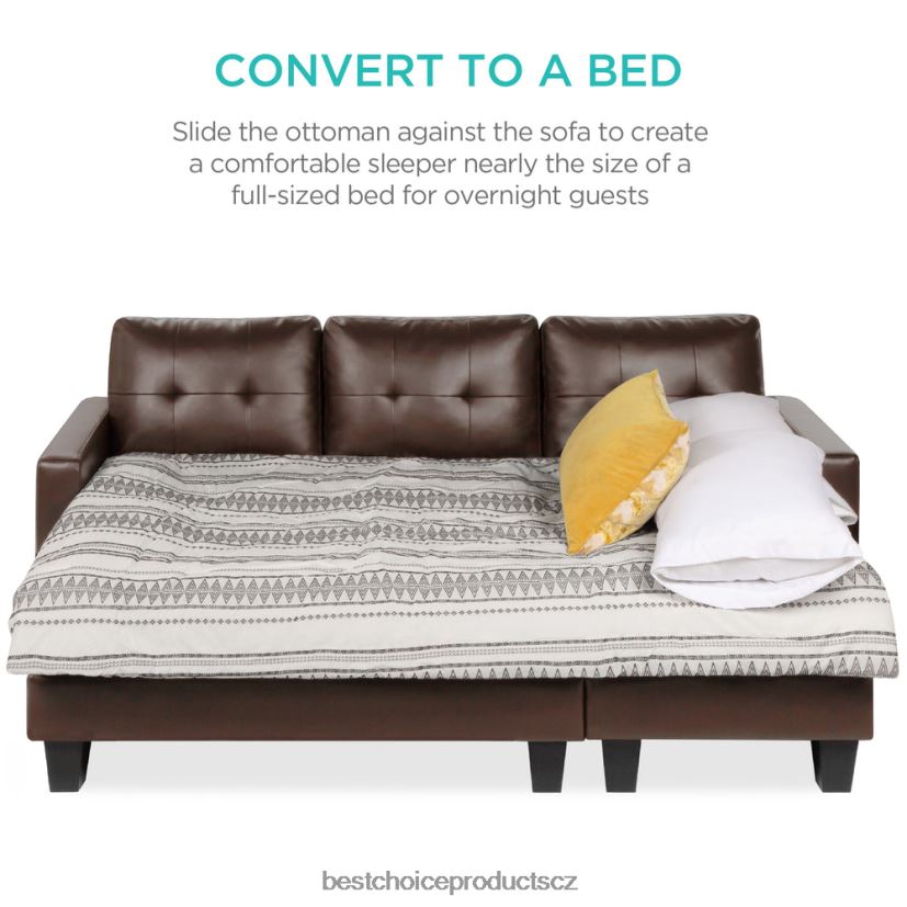 Best Choice Products Přizpůsobitelná sedací souprava z umělé kůže ve tvaru l s otomanskou lavicí doplněk hnědý FF2286670