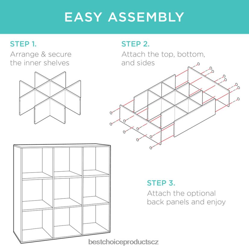 Best Choice Products Policový úložný displej s 9 kostkami se 3 odnímatelnými panely, přizpůsobitelný design doplněk Černá FF2286615