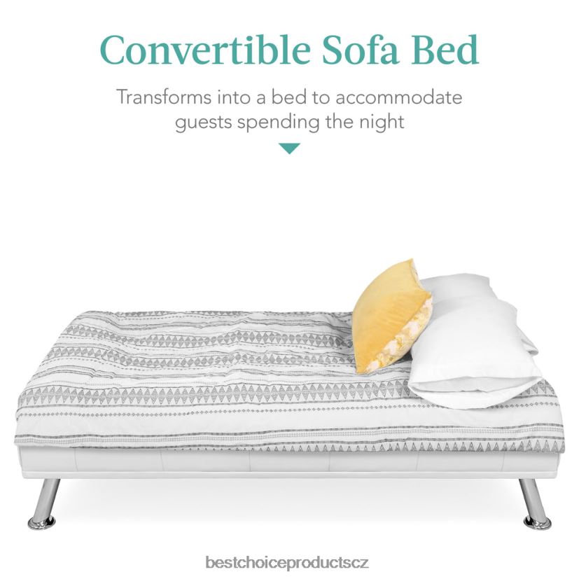 Best Choice Products Rozkládací pohovka futon čalouněná umělou kůží se 2 držáky nápojů doplněk bílý FF2286628