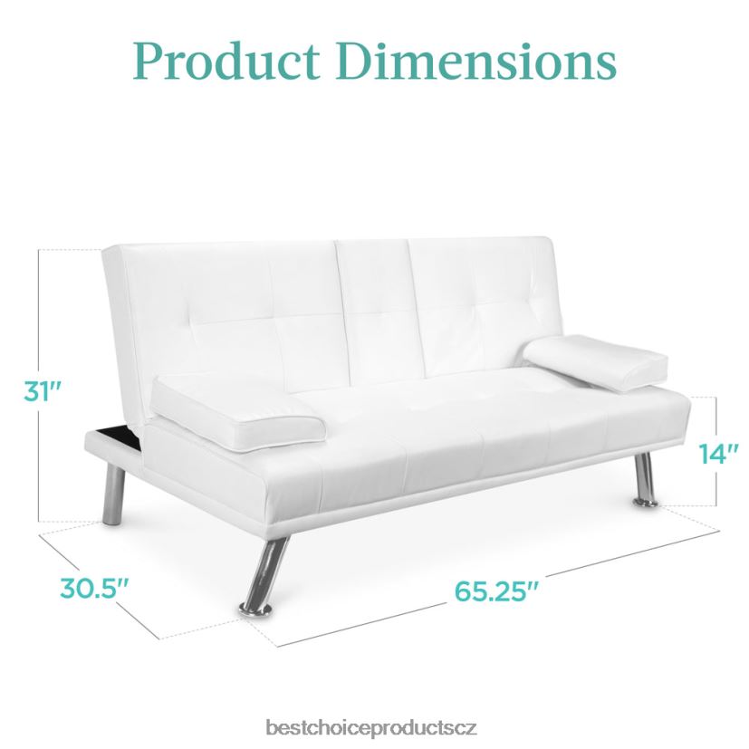 Best Choice Products Rozkládací pohovka futon čalouněná umělou kůží se 2 držáky nápojů doplněk bílý FF2286628