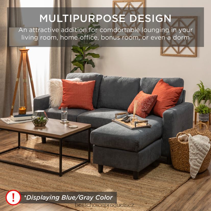 Best Choice Products čalouněná sekční pohovka s lenoškou, oboustranná otomanská lavice doplněk šedá FF2286584