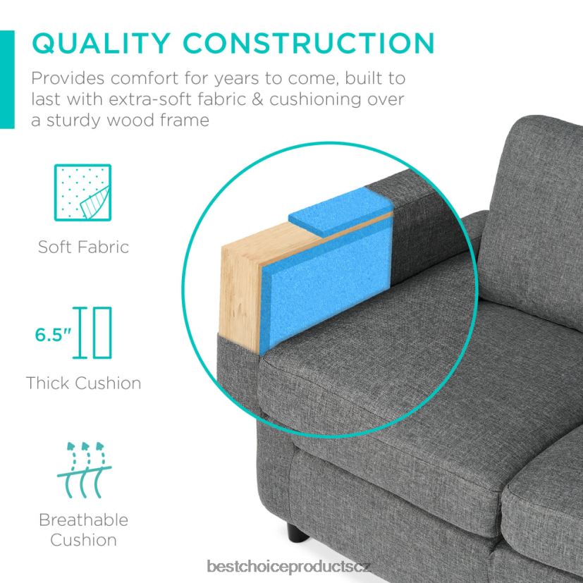 Best Choice Products čalouněná sekční pohovka s lenoškou, oboustranná otomanská lavice doplněk šedá FF2286584