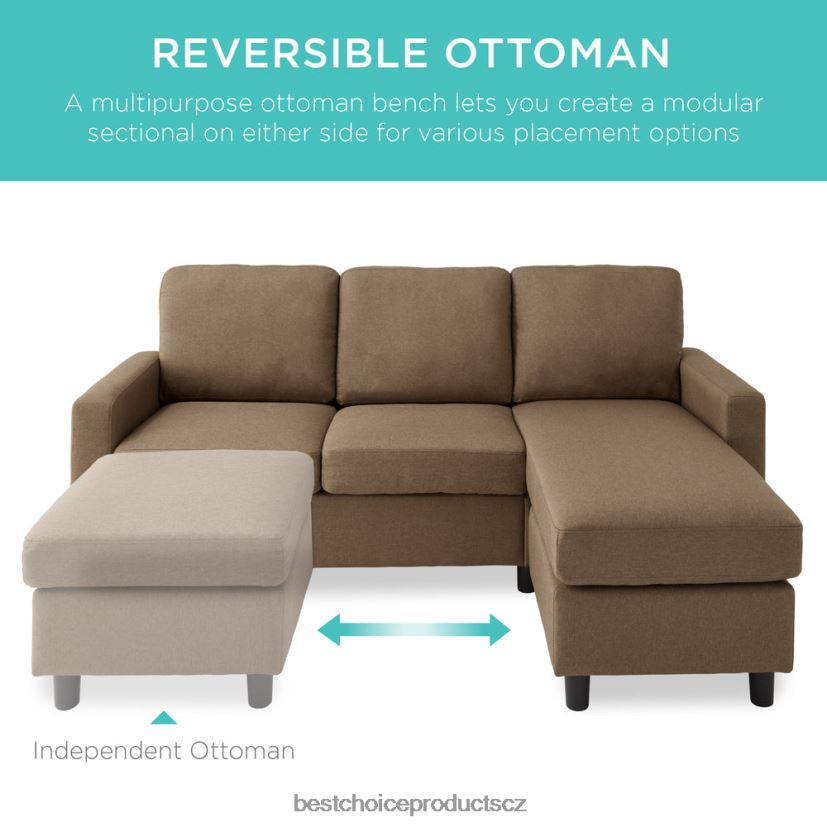 Best Choice Products čalouněná sekční pohovka s lenoškou, oboustranná otomanská lavice doplněk hnědý FF2286587