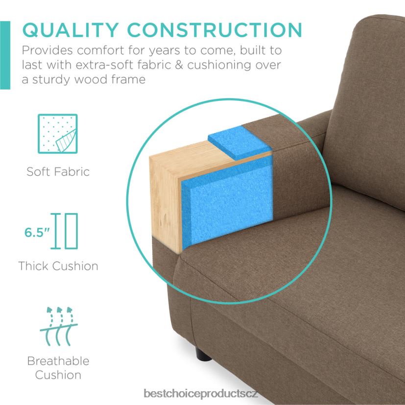 Best Choice Products čalouněná sekční pohovka s lenoškou, oboustranná otomanská lavice doplněk hnědý FF2286587