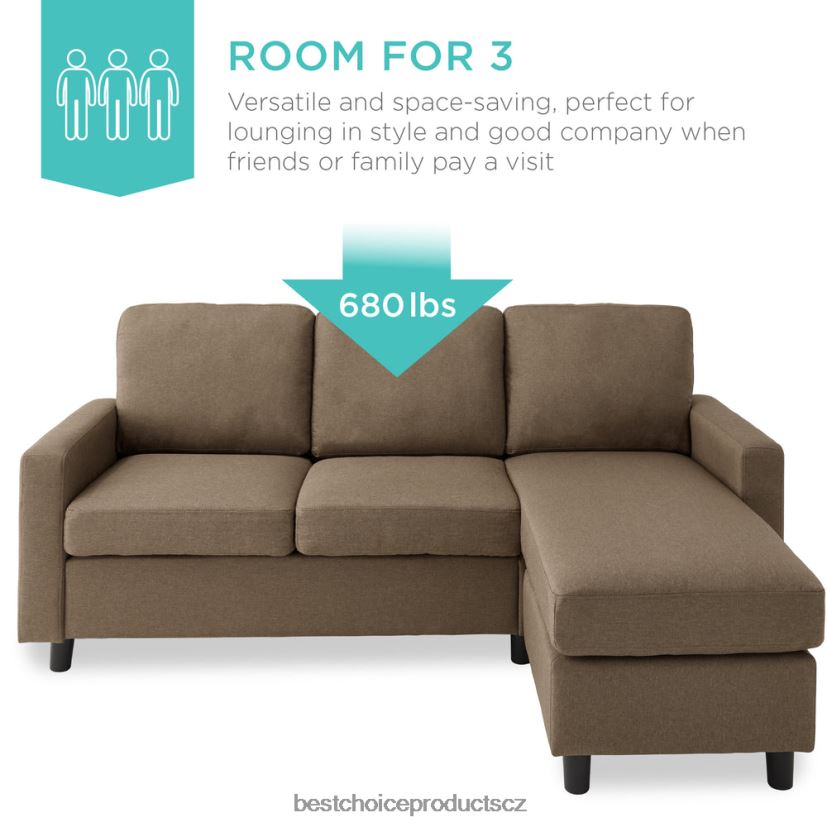 Best Choice Products čalouněná sekční pohovka s lenoškou, oboustranná otomanská lavice doplněk hnědý FF2286587