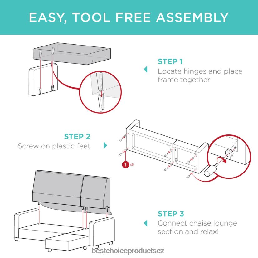 Best Choice Products čalouněná sekční pohovka s lenoškou, oboustranná otomanská lavice doplněk hnědý FF2286587