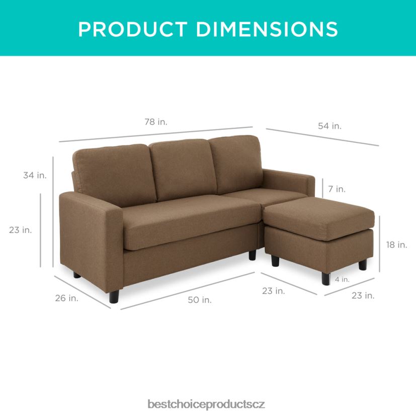 Best Choice Products čalouněná sekční pohovka s lenoškou, oboustranná otomanská lavice doplněk hnědý FF2286587