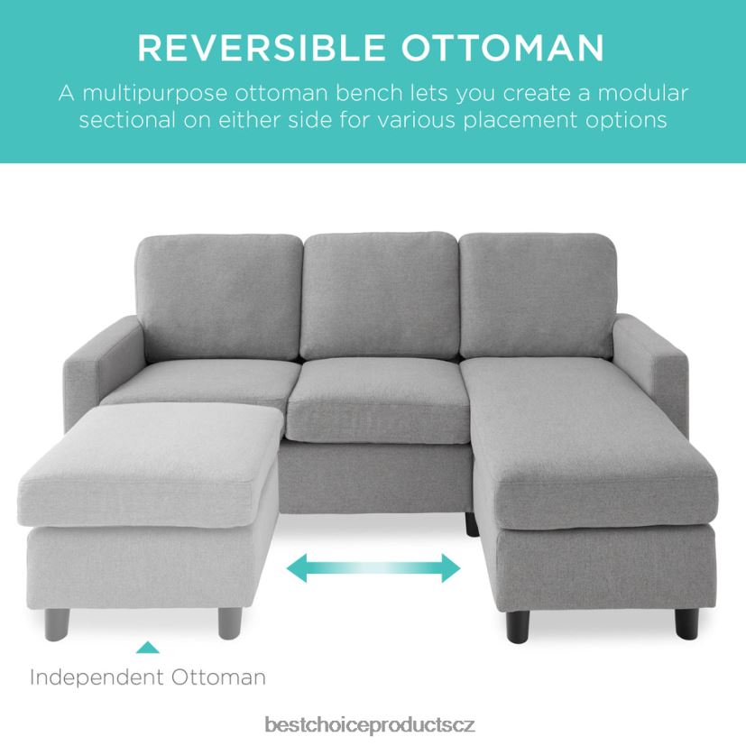 Best Choice Products čalouněná sekční pohovka s lenoškou, oboustranná otomanská lavice doplněk světle šedá FF2286585