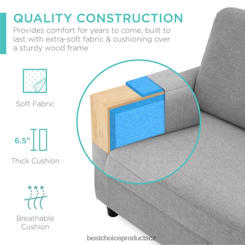 Best Choice Products čalouněná sekční pohovka s lenoškou, oboustranná otomanská lavice doplněk světle šedá FF2286585