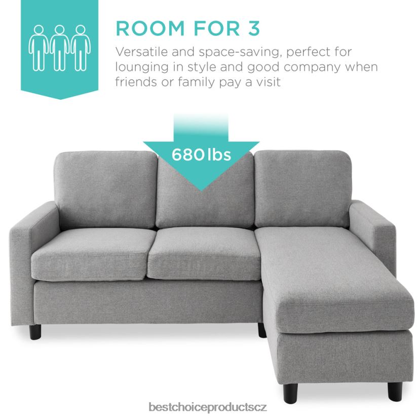 Best Choice Products čalouněná sekční pohovka s lenoškou, oboustranná otomanská lavice doplněk světle šedá FF2286585