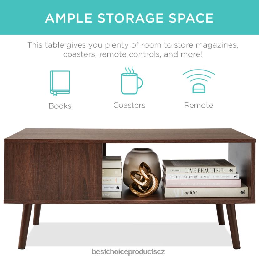 Best Choice Products dřevěný moderní konferenční stolek z poloviny století s otevřenou odkládací policí doplněk vlašský ořech FF2286373