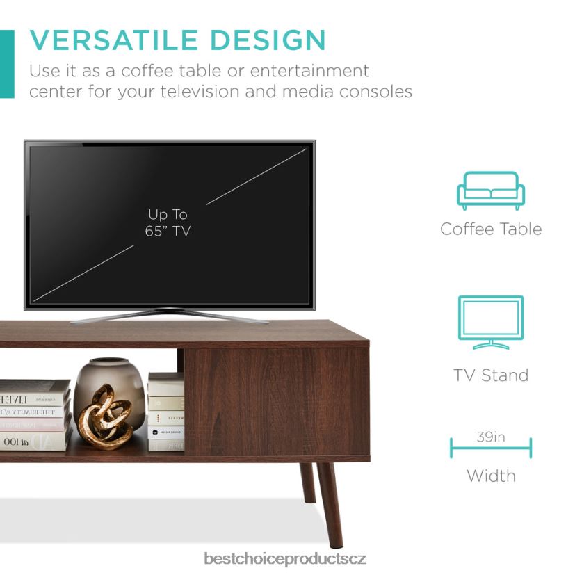 Best Choice Products dřevěný moderní konferenční stolek z poloviny století s otevřenou odkládací policí doplněk vlašský ořech FF2286373