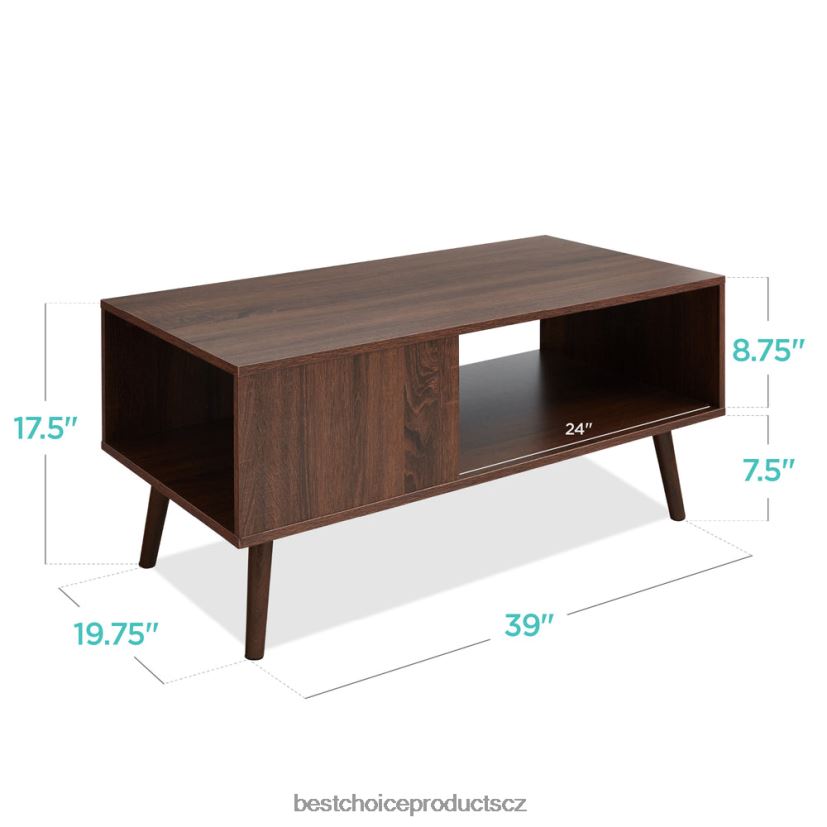 Best Choice Products dřevěný moderní konferenční stolek z poloviny století s otevřenou odkládací policí doplněk vlašský ořech FF2286373