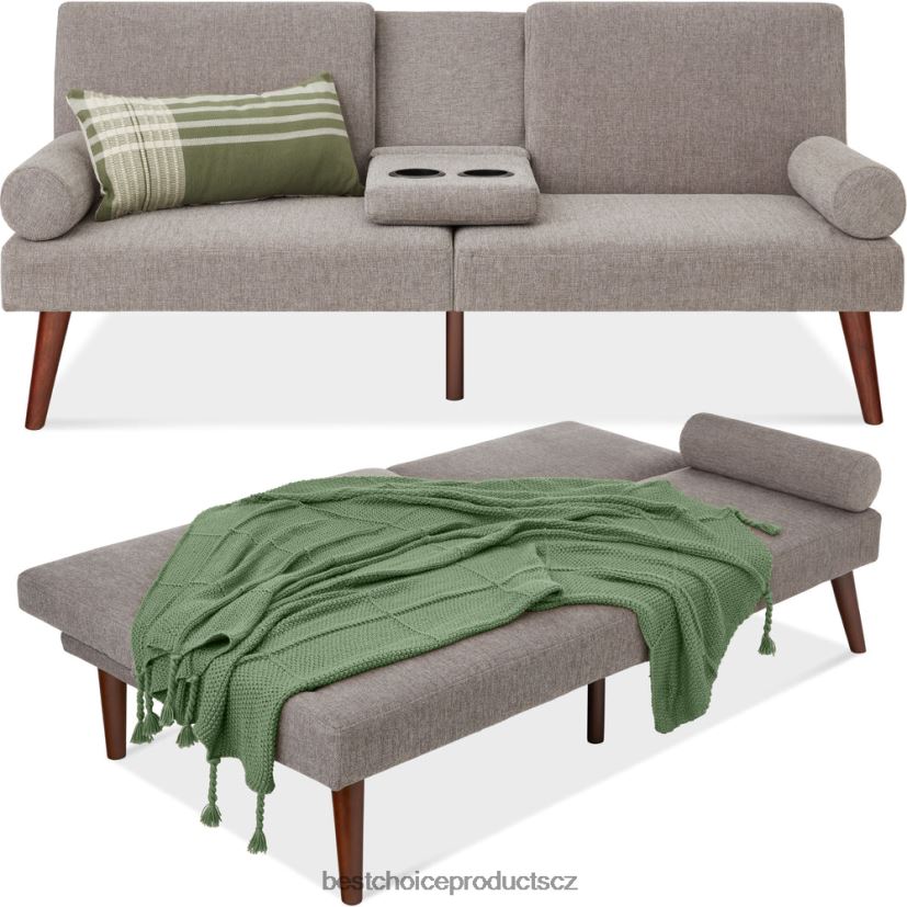 Best Choice Products kabriolet futon čalouněný látkou se zaoblenými područkami, 2 držáky nápojů doplněk šedá FF2286686