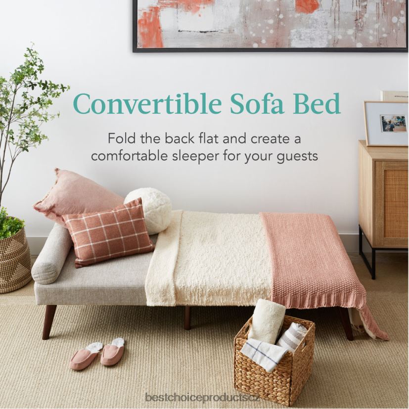 Best Choice Products kabriolet futon čalouněný látkou se zaoblenými područkami, 2 držáky nápojů doplněk písek FF2286684