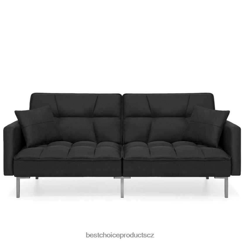 Best Choice Products konvertibilní plátěný všívaný futon se 2 plyšovými polštáři, dělený design doplněk Černá FF2286632