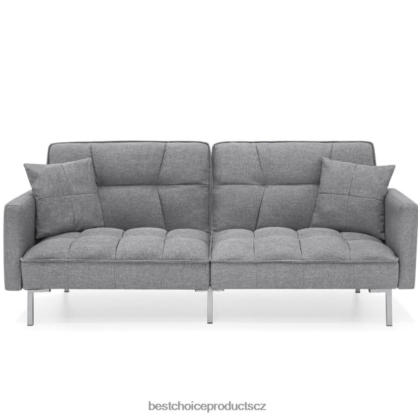 Best Choice Products konvertibilní plátěný všívaný futon se 2 plyšovými polštáři, dělený design doplněk tmavě šedá FF2286634