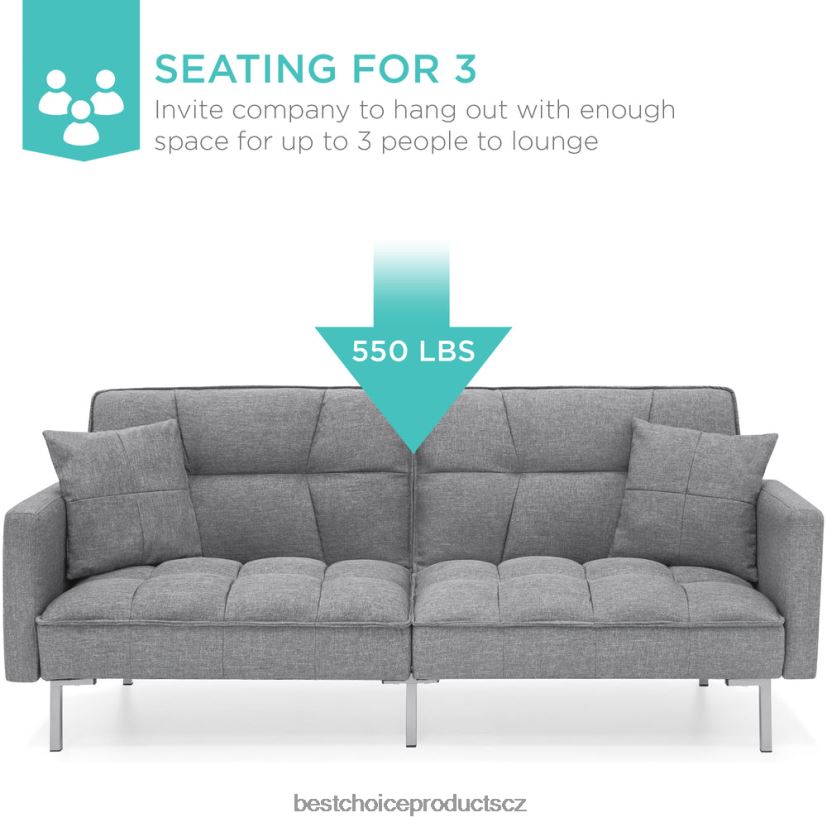 Best Choice Products konvertibilní plátěný všívaný futon se 2 plyšovými polštáři, dělený design doplněk tmavě šedá FF2286634