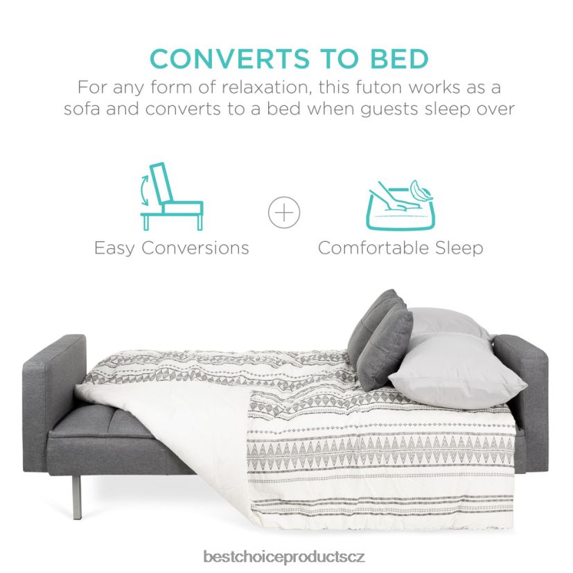 Best Choice Products konvertibilní plátěný všívaný futon se 2 plyšovými polštáři, dělený design doplněk tmavě šedá FF2286634