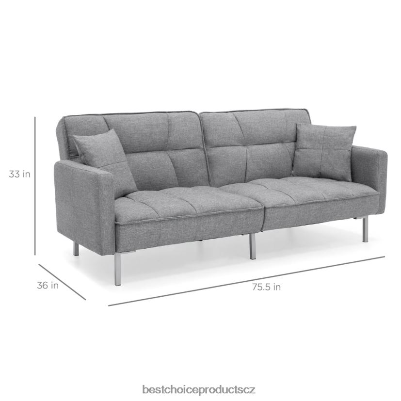 Best Choice Products konvertibilní plátěný všívaný futon se 2 plyšovými polštáři, dělený design doplněk tmavě šedá FF2286634
