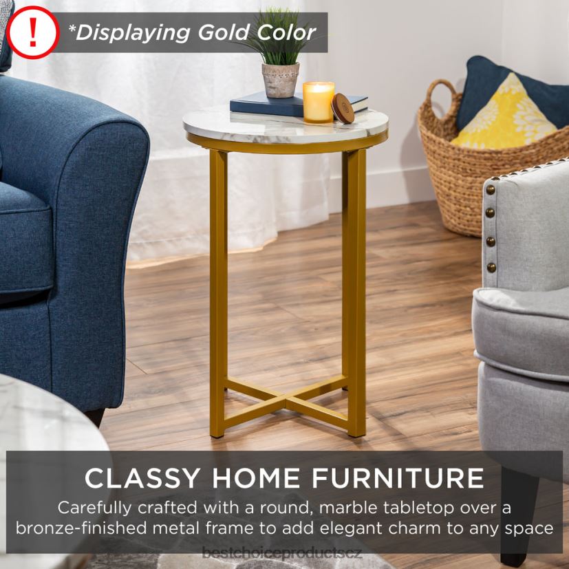 Best Choice Products kulatý konferenční stolek s deskou z umělého mramoru, kovový rám doplněk bílá/chrom FF22861247