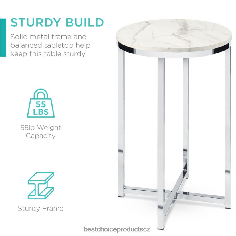 Best Choice Products kulatý konferenční stolek s deskou z umělého mramoru, kovový rám doplněk bílá/chrom FF22861247