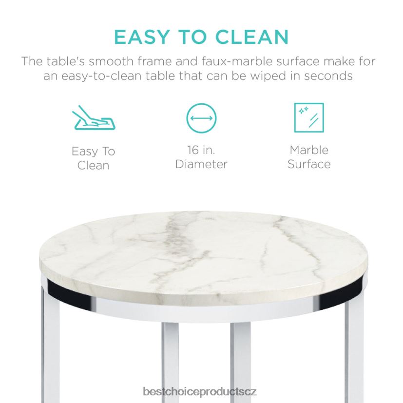 Best Choice Products kulatý konferenční stolek s deskou z umělého mramoru, kovový rám doplněk bílá/chrom FF22861247