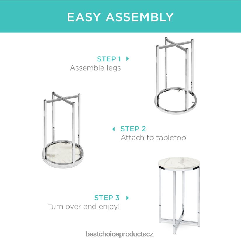 Best Choice Products kulatý konferenční stolek s deskou z umělého mramoru, kovový rám doplněk bílá/chrom FF22861247