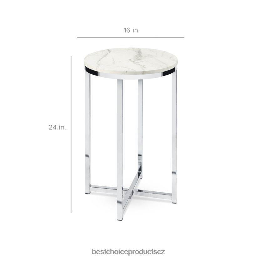 Best Choice Products kulatý konferenční stolek s deskou z umělého mramoru, kovový rám doplněk bílá/chrom FF22861247