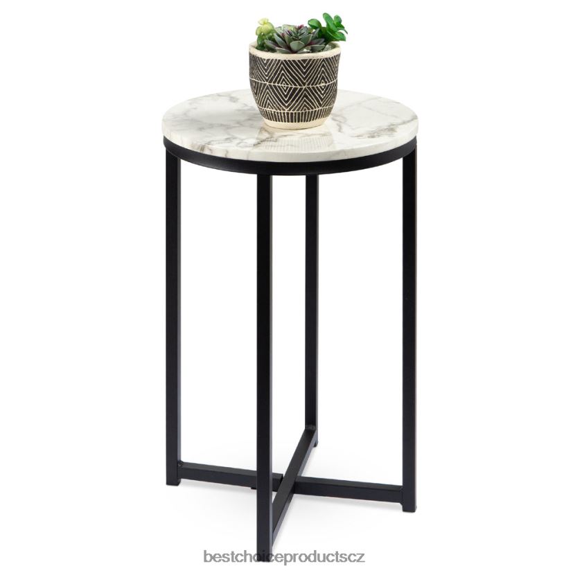Best Choice Products kulatý konferenční stolek s deskou z umělého mramoru, kovový rám doplněk bílá/matná černá FF22861248