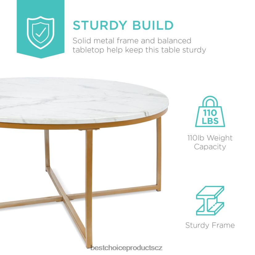 Best Choice Products kulatý konferenční stolek s deskou z umělého mramoru, kovový rám doplněk zlato FF2286652