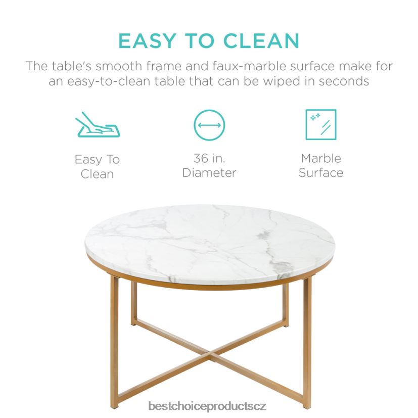 Best Choice Products kulatý konferenční stolek s deskou z umělého mramoru, kovový rám doplněk zlato FF2286652