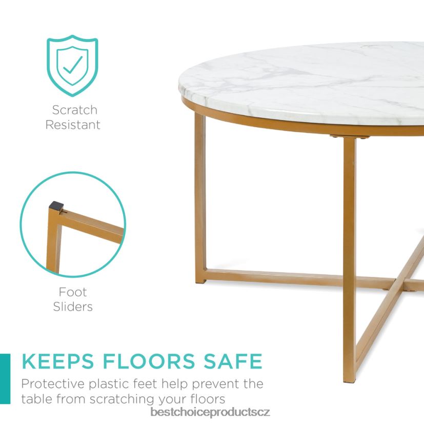 Best Choice Products kulatý konferenční stolek s deskou z umělého mramoru, kovový rám doplněk zlato FF2286652