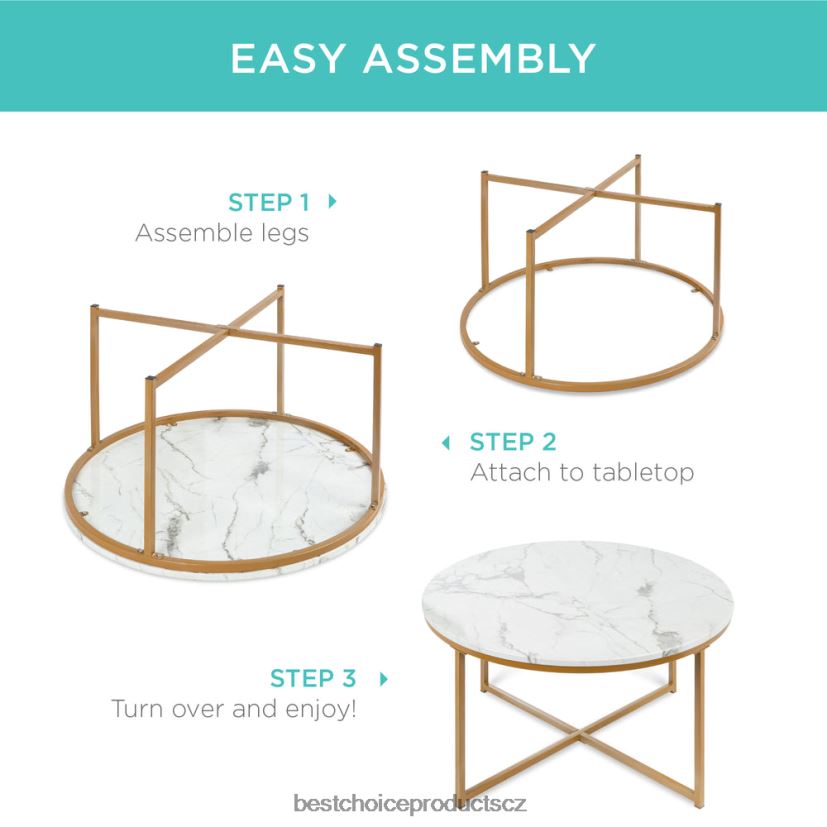 Best Choice Products kulatý konferenční stolek s deskou z umělého mramoru, kovový rám doplněk zlato FF2286652