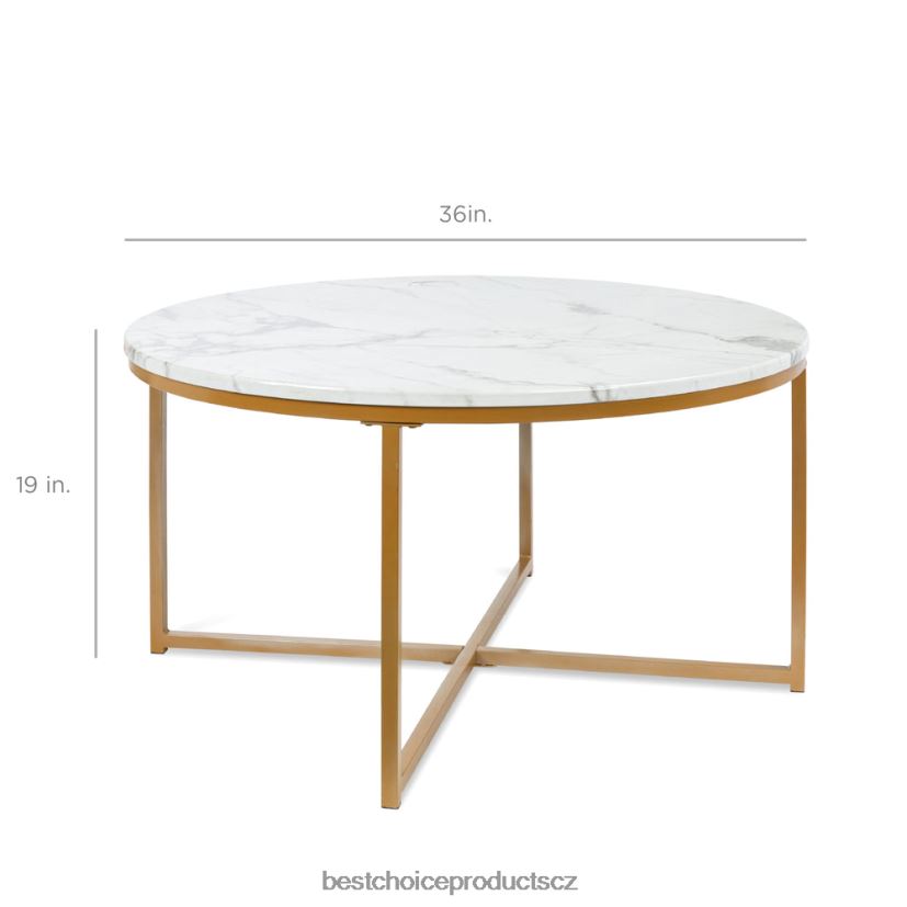 Best Choice Products kulatý konferenční stolek s deskou z umělého mramoru, kovový rám doplněk zlato FF2286652