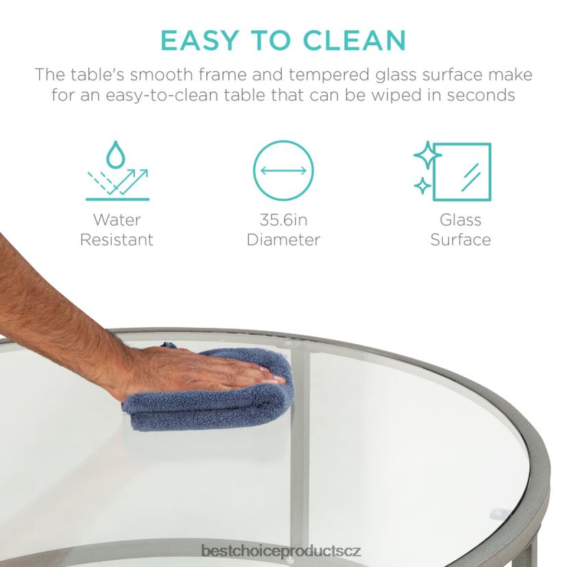 Best Choice Products kulatý konferenční stolek z tvrzeného skla s ocelovým rámem doplněk šedá FF22861243