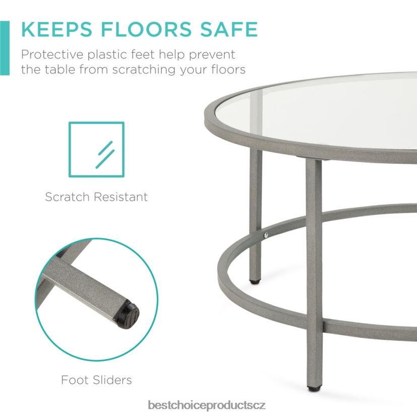 Best Choice Products kulatý konferenční stolek z tvrzeného skla s ocelovým rámem doplněk šedá FF22861243