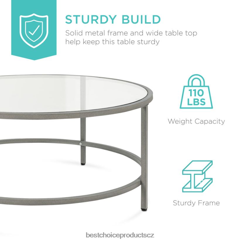 Best Choice Products kulatý konferenční stolek z tvrzeného skla s ocelovým rámem doplněk šedá FF22861243