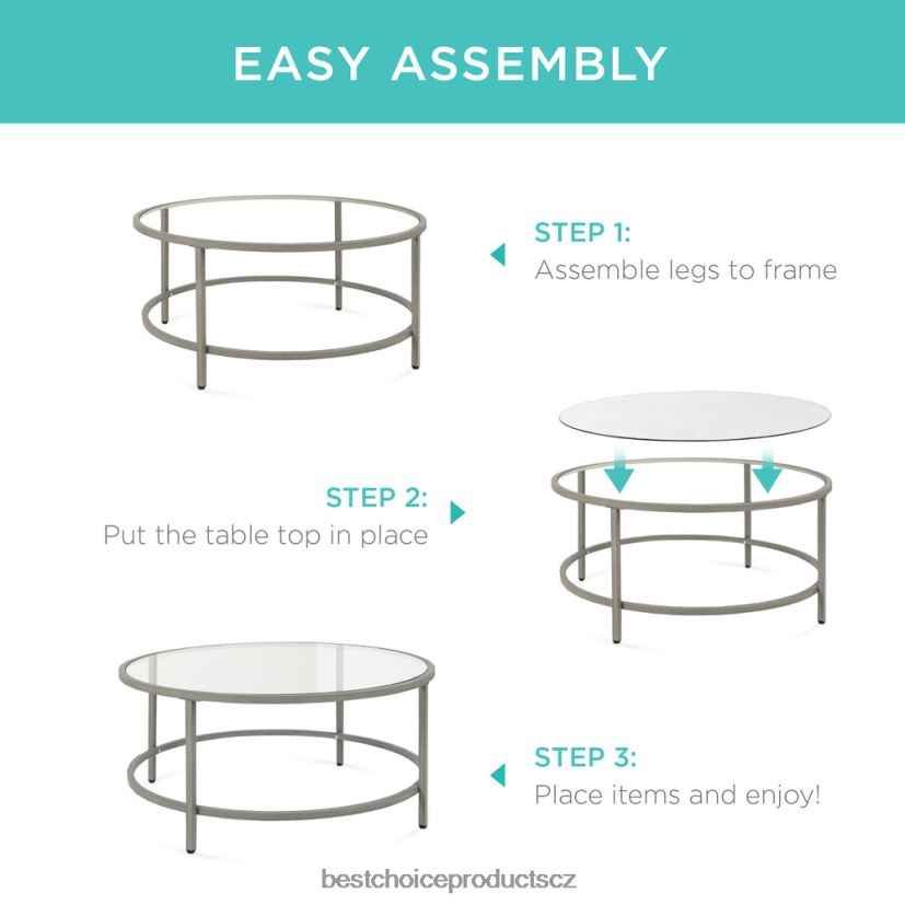 Best Choice Products kulatý konferenční stolek z tvrzeného skla s ocelovým rámem doplněk šedá FF22861243