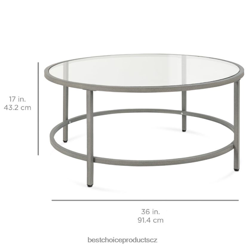 Best Choice Products kulatý konferenční stolek z tvrzeného skla s ocelovým rámem doplněk šedá FF22861243