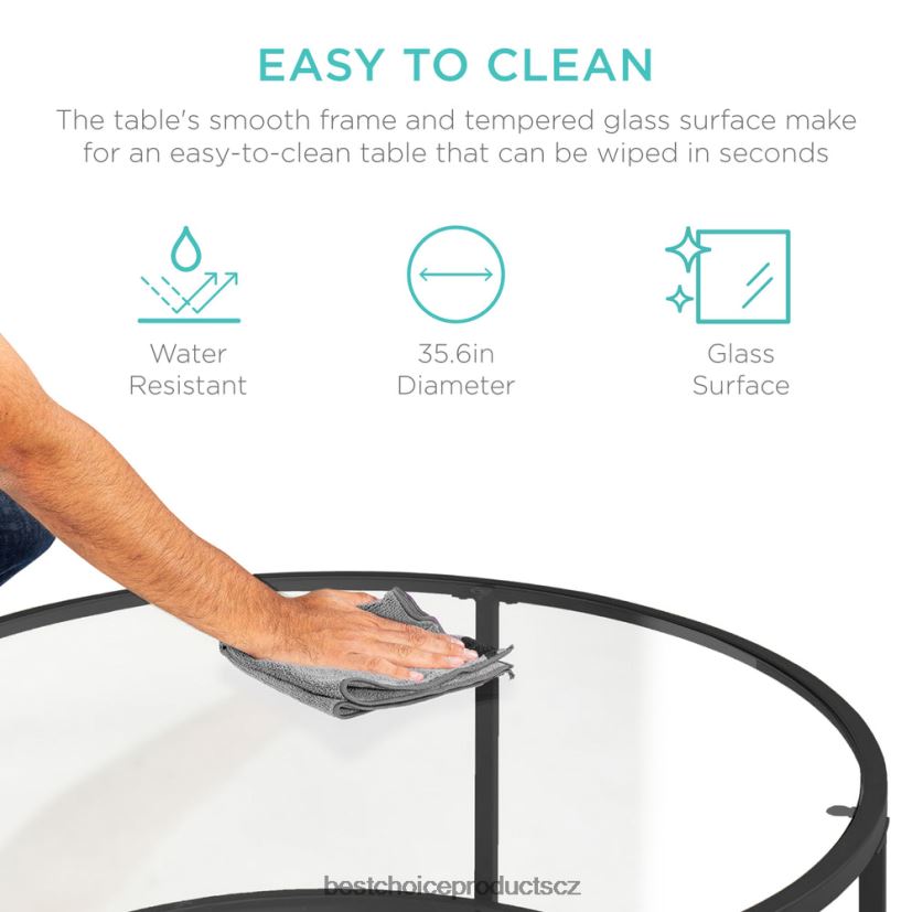 Best Choice Products kulatý konferenční stolek z tvrzeného skla s ocelovým rámem doplněk Černá FF22861242