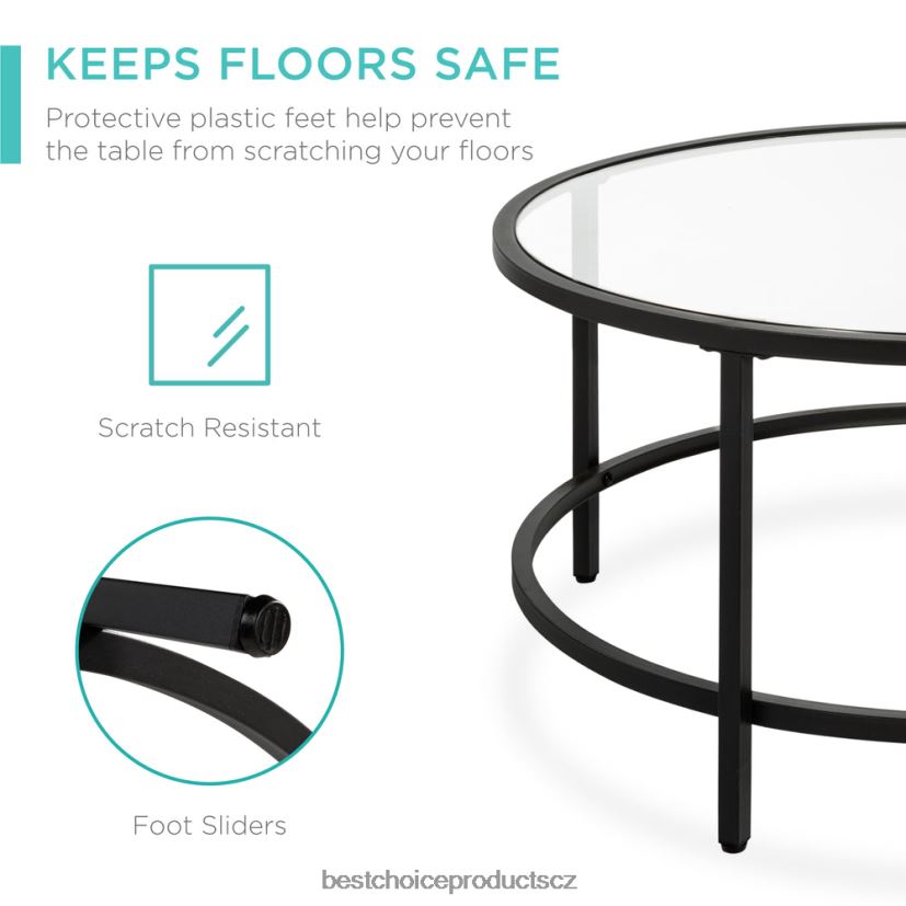 Best Choice Products kulatý konferenční stolek z tvrzeného skla s ocelovým rámem doplněk Černá FF22861242