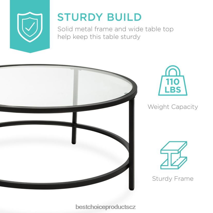 Best Choice Products kulatý konferenční stolek z tvrzeného skla s ocelovým rámem doplněk Černá FF22861242