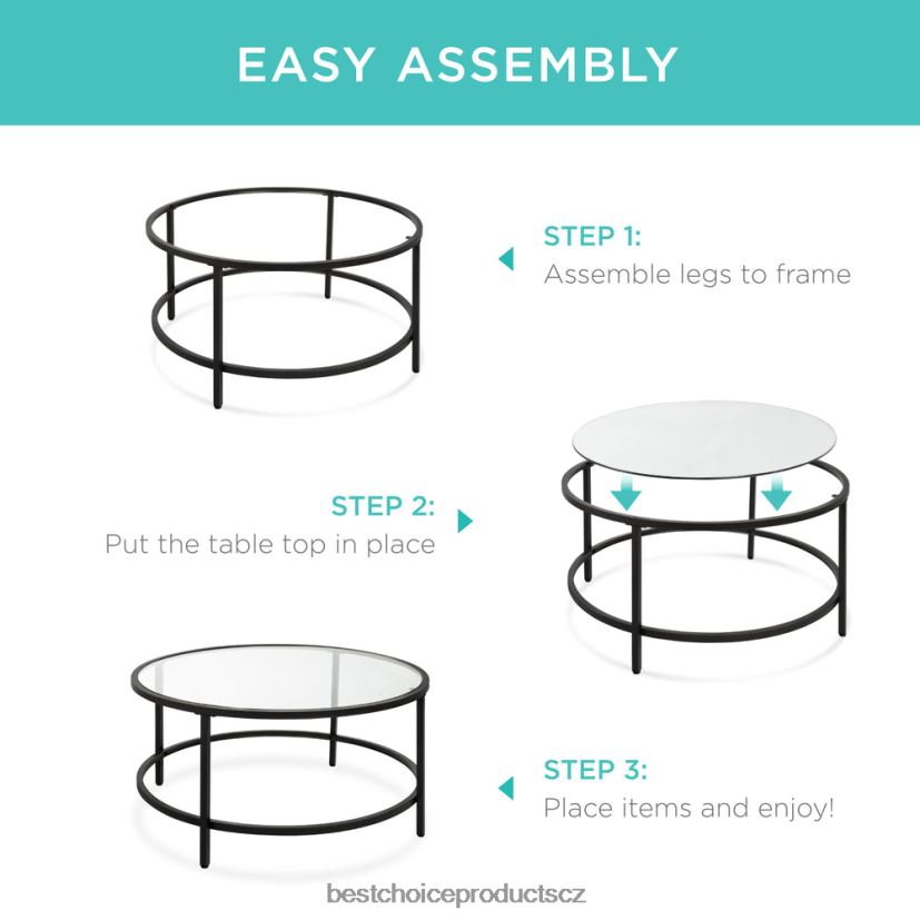 Best Choice Products kulatý konferenční stolek z tvrzeného skla s ocelovým rámem doplněk Černá FF22861242