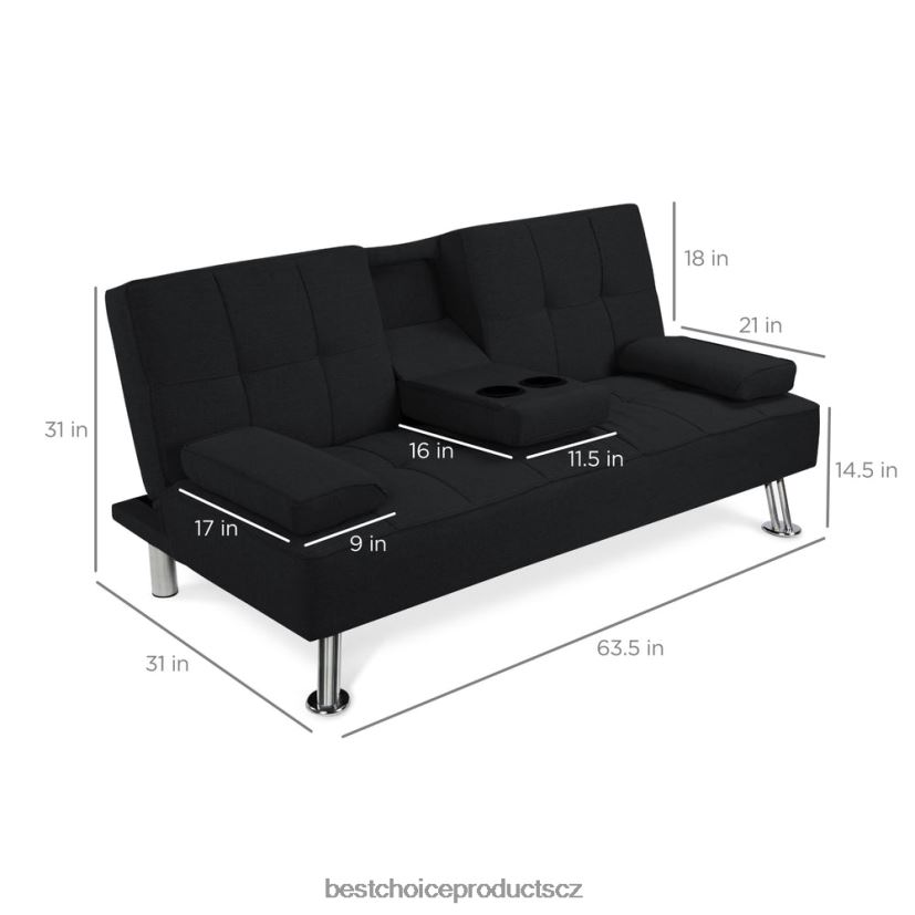 Best Choice Products lněná čalouněná rozkládací pohovka futon se 2 držáky nápojů doplněk Černá FF2286612