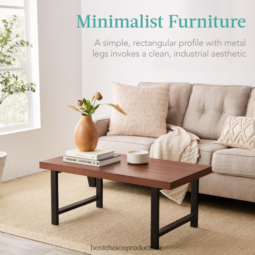 Best Choice Products moderní obdélníkový konferenční stolek řeznický blok s kovovými nohami doplněk hnědý FF2286740