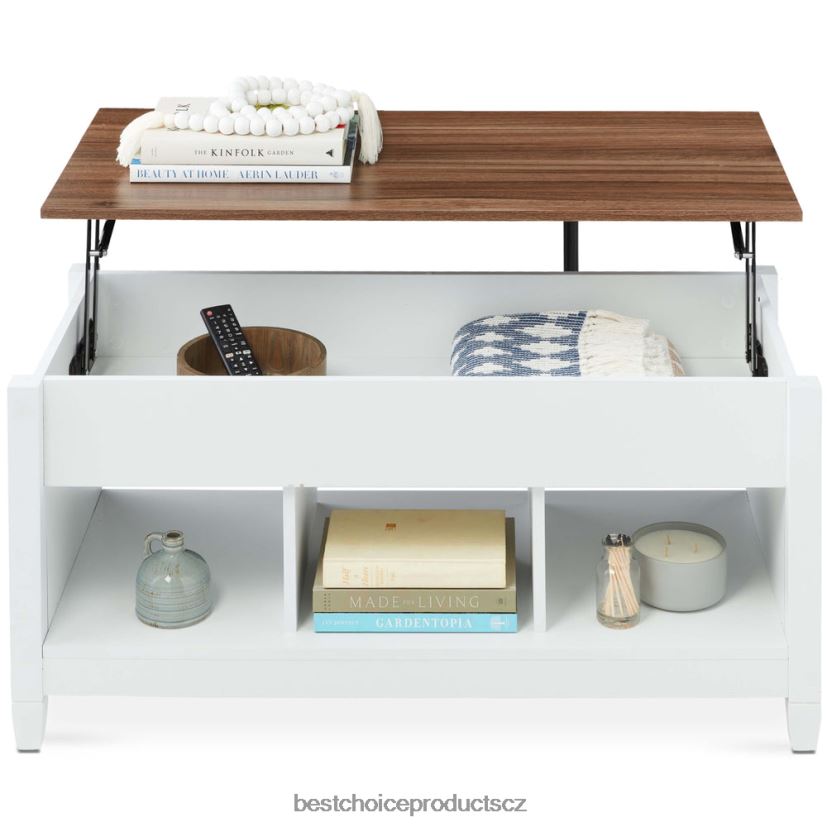 Best Choice Products multifunkční zvedací konferenční stolek se skrytým úložným prostorem, 3 kóje doplněk bílý FF2286596