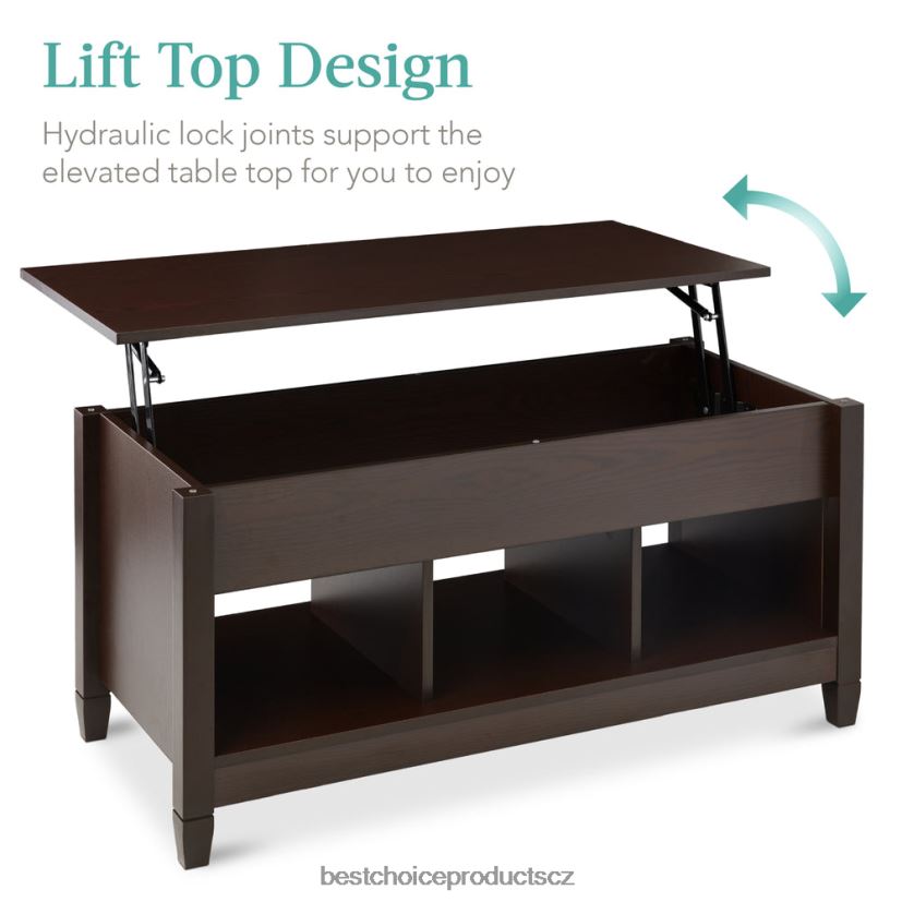 Best Choice Products multifunkční zvedací konferenční stolek se skrytým úložným prostorem, 3 kóje doplněk espresso FF2286595